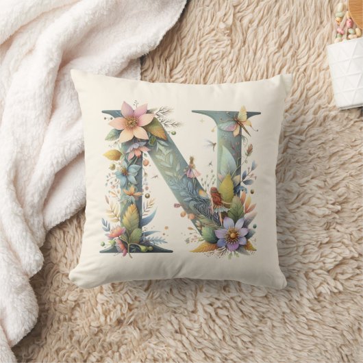 Greenery Fairies Monogram Letter N Kissen (Decke)