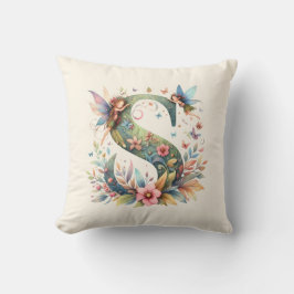 Greenery Fairies Monogram Letter S Kissen