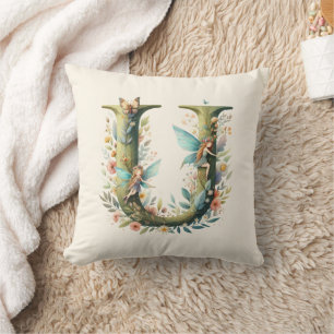 Greenery Fairies Monogram Letter U Kissen