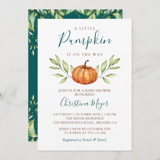 Greenery Fall Pumpkin Autumn Baby Shower Einladung (Vorne/Hinten)