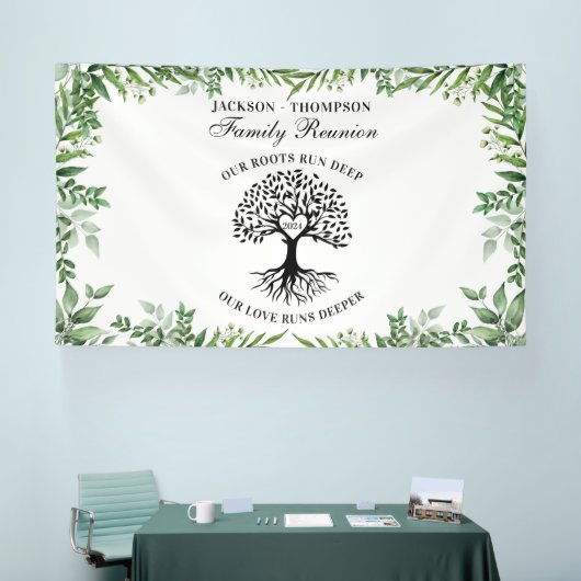 Greenery Family Reunion Tree backdrop banner (Messe)