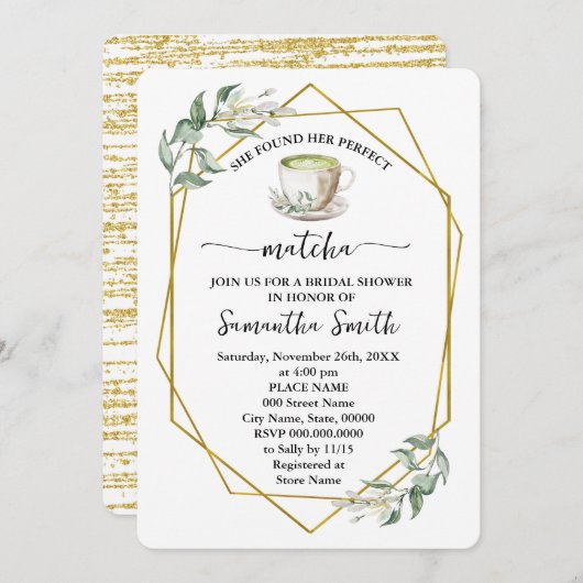 Greenery fand ihr perfektes Matcha-Brautparty Einladung (Vorne/Hinten)