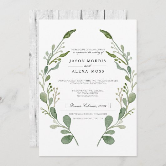 Greenery Farmhouse Wedding | Elegante Hochzeit Einladung (Vorne/Hinten)