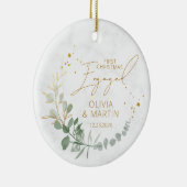 Greenery First Christmas Verlobt Elegant Keramik Ornament (Rechts)