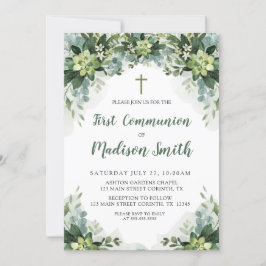 Greenery First Communion Invitation Einladung