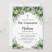 Greenery First Communion Invitation Einladung (Vorderseite)