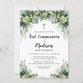 Greenery First Communion Invitation Einladung