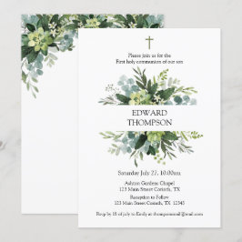 Greenery First Communion Invitation Einladung
