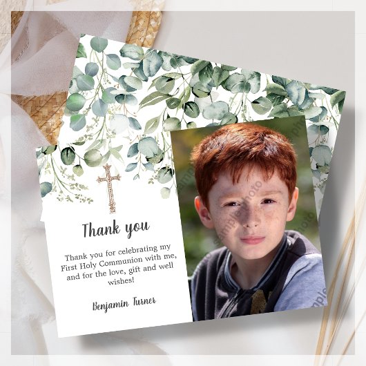 Greenery First Holy Communion Danke Karte