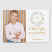 Greenery First Holy Communion Foto Vielen Dank Magnetkarte (Vorderseite)