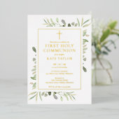 Greenery First Holy Communion Gold Folieneinladung (Stehend vorne)