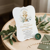 Greenery First Holy Communion Invitation  Einladung