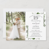 Greenery Floral 25. Hochzeitstag Foto Einladung (Vorderseite)
