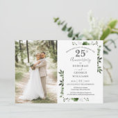 Greenery Floral 25. Hochzeitstag Foto Einladung (Stehend Vorderseite)