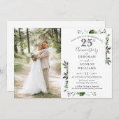 Greenery Floral 25. Hochzeitstag Foto Einladung (Vorne/Hinten)