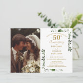 Greenery Floral 50. Hochzeitstag Foto Einladung (Stehend Vorderseite)