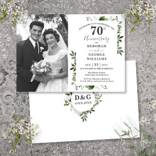 Greenery Floral 70. Hochzeitstag Foto Einladung