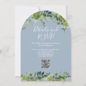 Greenery Floral Arch Dusty Blue QR Code Wedding Einladung (Rückseite)