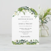 Greenery Floral Arch Moderne QR Code Hochzeit Einladung (Stehend Vorderseite)