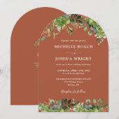 Greenery Floral Arch Terracotta Monogram Wedding Einladung (Vorne/Hinten)