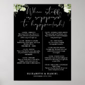 Greenery Floral Black And White Wedding Itinerary Poster (Vorne)