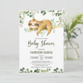 Greenery Floral Boy Niedlich Sloth Baby Dusche Einladung (Stehend Vorderseite)