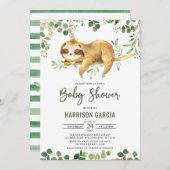 Greenery Floral Boy Niedlich Sloth Baby Dusche Einladung (Vorne/Hinten)