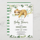 Greenery Floral Boy Niedlich Sloth Baby Dusche Einladung (Vorne/Hinten)