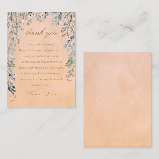 Greenery Floral Cascade Rustic Wedding Vielen Dank Platzkarte (Vorne/Hinten)