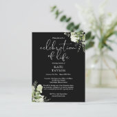 Greenery Floral Celebration of Life Memorial Ankündigungspostkarte (Stehend Vorderseite)