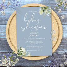 Greenery Floral Dusty Blue Boy Baby Shower