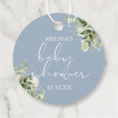 Greenery Floral Dusty Blue Boy Baby Shower Geschenkanhänger (Rückseite)