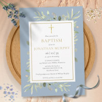 Greenery Floral Dusty Blue Boy Taufe