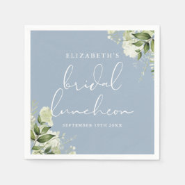 Greenery Floral Dusty Blue Bridal Luncheon Serviette