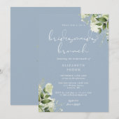 Greenery Floral Dusty Blue Bridesmaids Brunch Einladung (Vorne/Hinten)