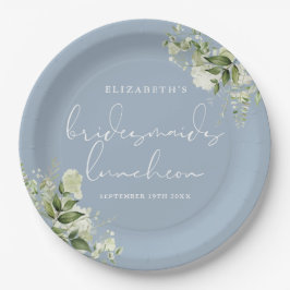 Greenery Floral Dusty Blue Bridesmaids Luncheon Pappteller