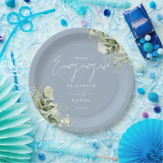 Greenery Floral Dusty Blue Engagement Party Pappteller (Party)