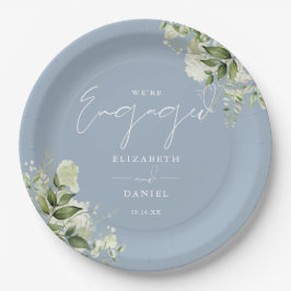 Greenery Floral Dusty Blue Engagement Party Pappteller