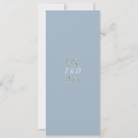 Greenery Floral Dusty Blue QR Code Wedding Einladung (Rückseite)