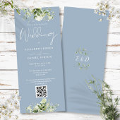 Greenery Floral Dusty Blue QR Code Wedding Einladung