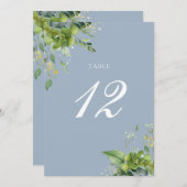 Greenery Floral Dusty Blue Tischnummer (Vorne/Hinten)
