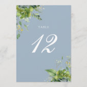 Greenery Floral Dusty Blue Tischnummer (Vorderseite)