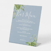 Greenery Floral Dusty Blue Wedding Bar Menu Sockelschild (Vorderseite)