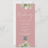Greenery Floral Dusty Rose QR Code Wedding Einladung (Vorderseite)