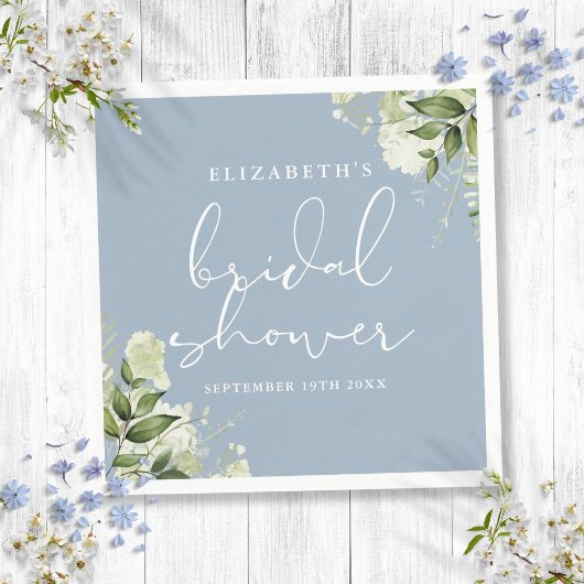 Greenery Floral Elegant Dusty Blue Brautparty Serviette