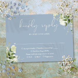Greenery Floral Elegant Dusty Blue Wedding RSVP Karte