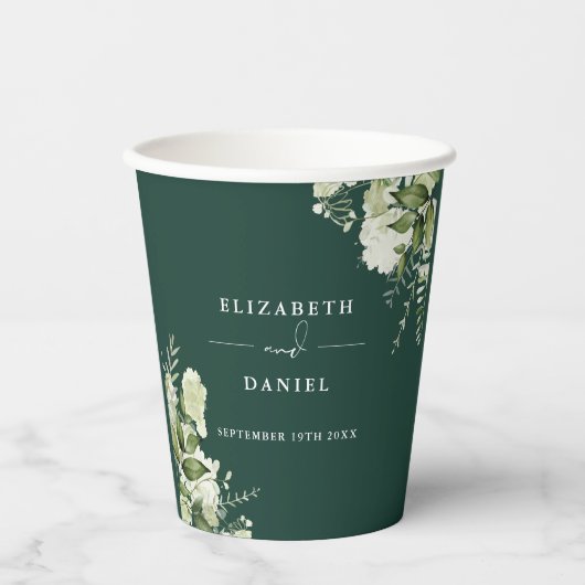Greenery Floral Elegant Emerald Wedding Pappbecher (Vorderseite)