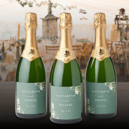 Greenery Floral Elegant Eukalyptus Green Wedding Schaumweinetikett