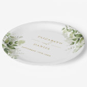 Greenery Floral Elegant Moderne Goldene Hochzeit Pappteller (Schrägansicht)