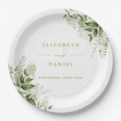 Greenery Floral Elegant Moderne Goldene Hochzeit Pappteller (Vorderseite)